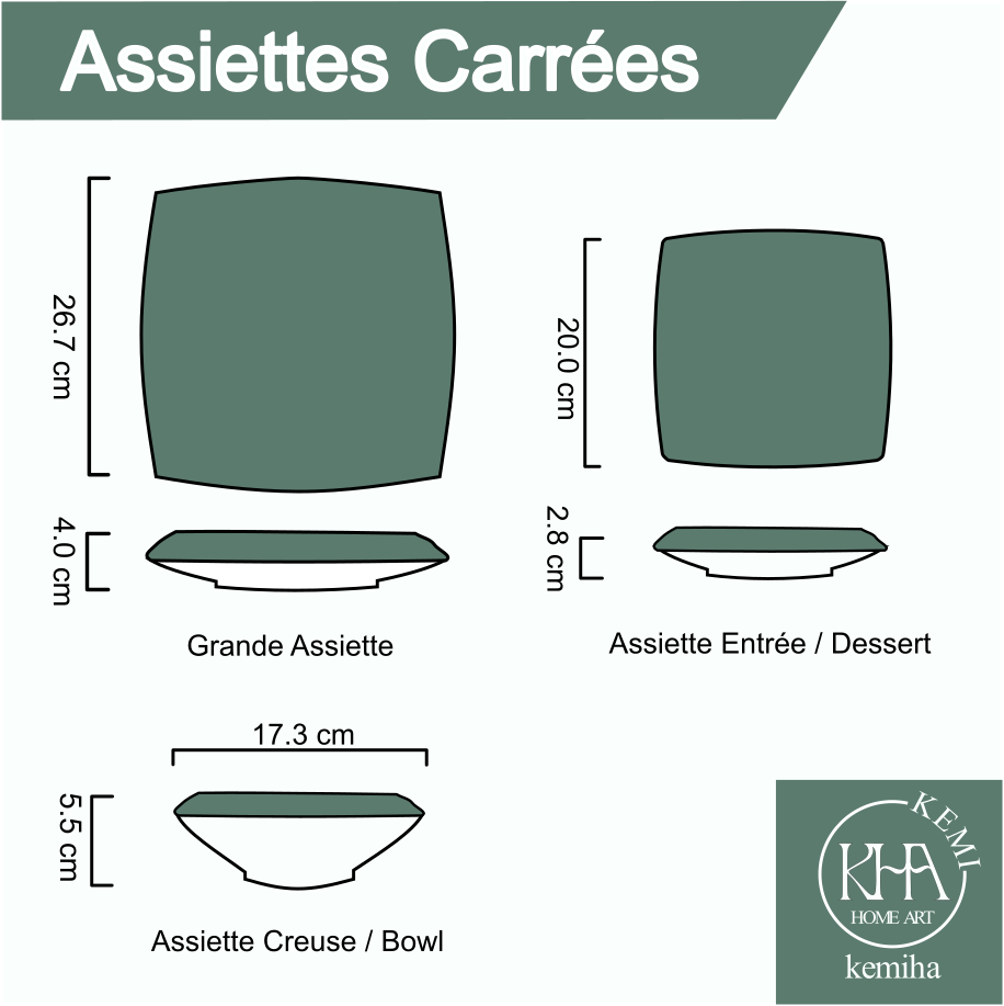 Coffret d'assiettes carrées en porcelaine fine Française fabriquées à la demande avec motif bande WAX d'afrique "Gammaphone" dans coffret de 12