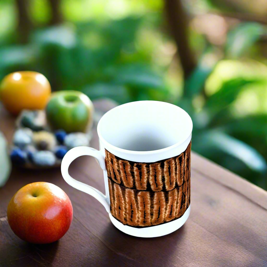Mug en porcelaine fine Française fabriqué à la demande, motif de Côté d'Ivoire, extérieur "Dida brun"