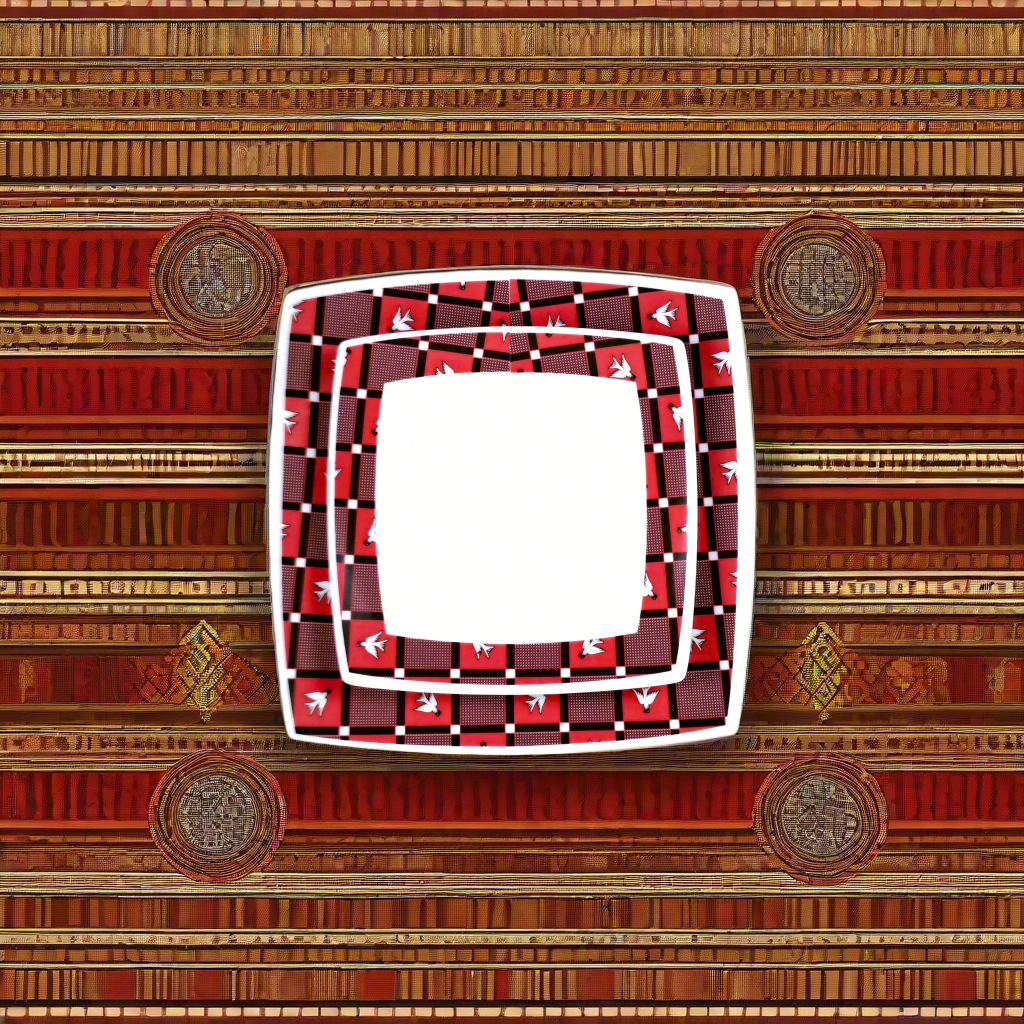 Coffret d'assiettes carrées en porcelaine fine Française fabriquées à la demande avec motif bande Ethnique d'Afrique "Lwili-Pende" du Burkina Faso dans coffret cadeau de 6 assiettes.