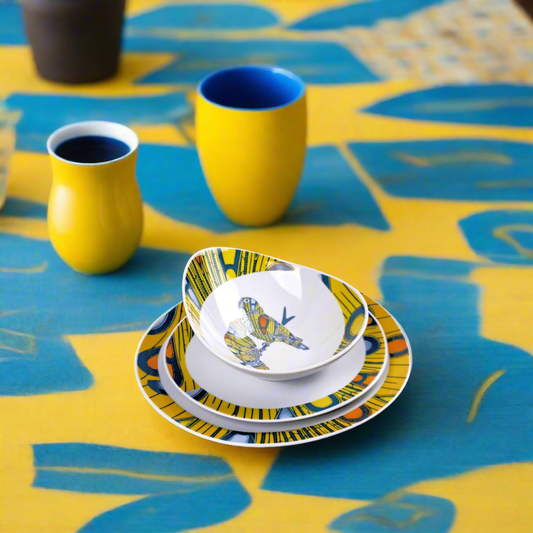 Coffret de 6 Assiettes Ovales en Porcelaine Fine – Motif Wax Africain “Electric Bulb” – Fabrication française personnalisable