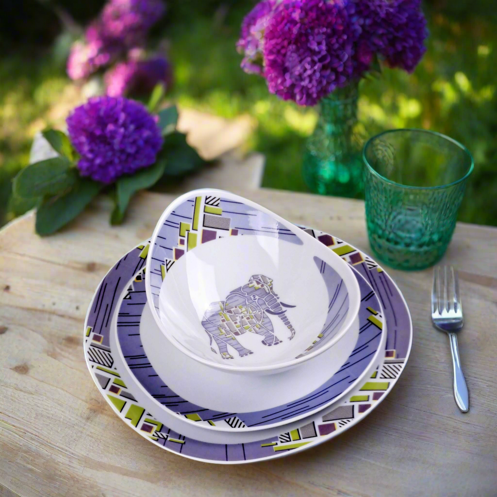 Coffret de 6 Assiettes Ovales en Porcelaine Fine – Motif Wax Africain “Milliardaire” – Fabrication française personnalisable