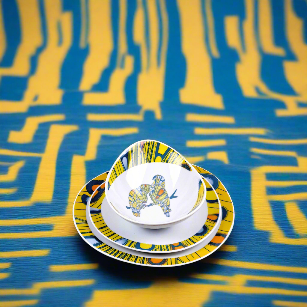 Coffret de 6 Assiettes Ovales en Porcelaine Fine – Motif Wax Africain “Electric Bulb” – Fabrication française personnalisable