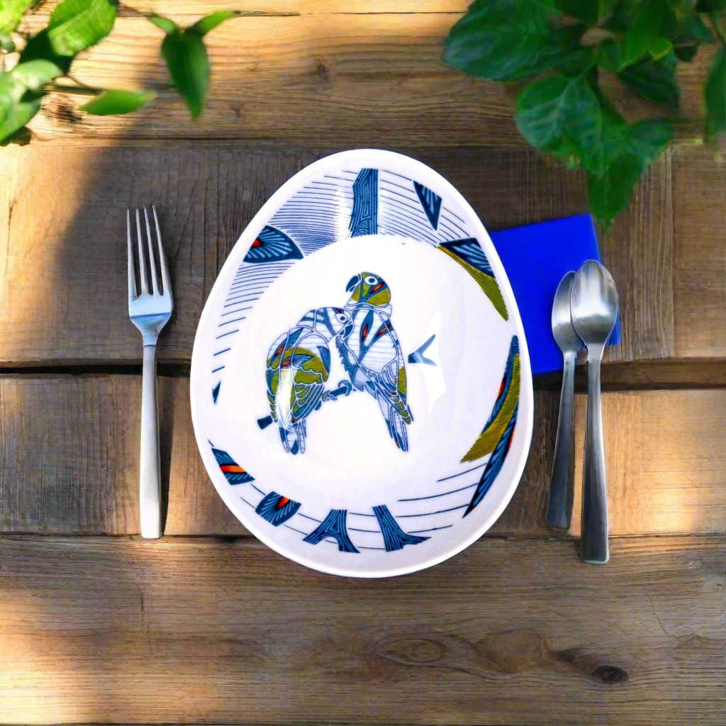 Coffret de 6 Assiettes Ovales en Porcelaine Fine – Motif Wax Africain “Pomme de Discorde” – Fabrication française personnalisable
