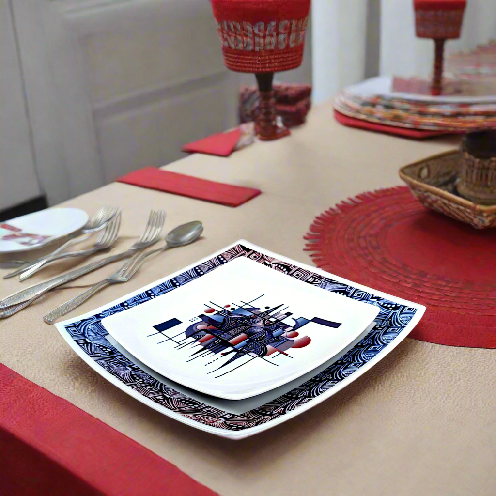 Schachtel mit 6 quadratischen Stücken mit ethnischem Ringmotiv "Artist KHA 1" in Schachtel