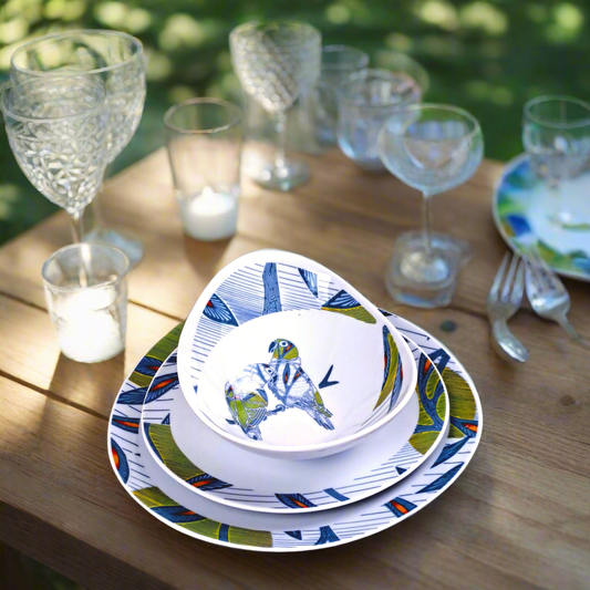 Coffret de 6 Assiettes Ovales en Porcelaine Fine – Motif Wax Africain “Pomme de Discorde” – Fabrication française personnalisable