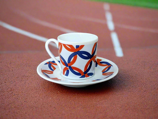 Tasse à Café en porcelaine fine Française fabriquée à la demande avec soucoupe motif africain WAX "jeux Olympiques"