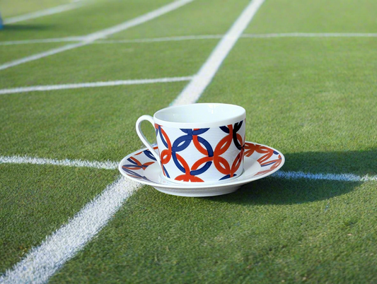 Tasse à thé en porcelaine fine Française fabriquée à la demande avec soucoupe motif africain WAX "jeux Olympiques"