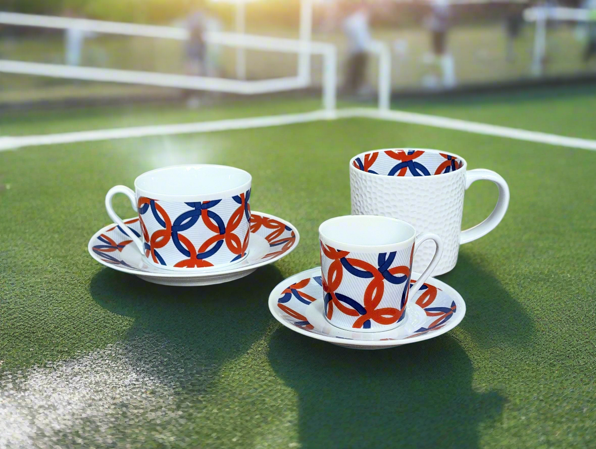 Tasse à Café en porcelaine fine Française fabriquée à la demande avec soucoupe motif africain WAX "jeux Olympiques"