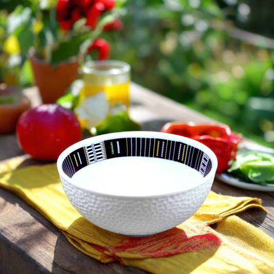 Bol grenaillé à l'extérieur en porcelaine fine Française fabriquées à la demande, motif de Côté d'Ivoire "Sénoufo bleu indigo"