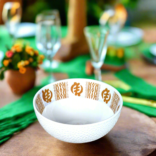 Bol grenaillé à l'extérieur en porcelaine fine Française fabriquées à la demande, motif de Côté d'Ivoire "Adinkra doré" à l'intérieur