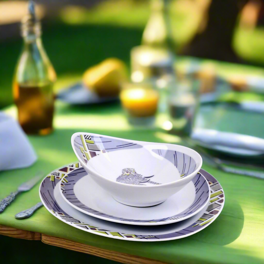 Coffret de 6 Assiettes Ovales en Porcelaine Fine – Motif Wax Africain “Milliardaire” – Fabrication française personnalisable