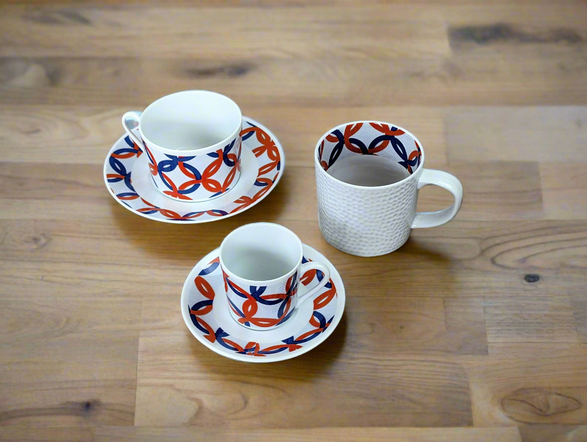Tasse à Café en porcelaine fine Française fabriquée à la demande avec soucoupe motif africain WAX "jeux Olympiques"