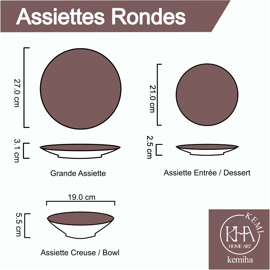 Coffret d'assiettes en porcelaine Française fabriquées à la demande avec motif anneaux fins "Gammaphone" dans coffret (6 pièces)