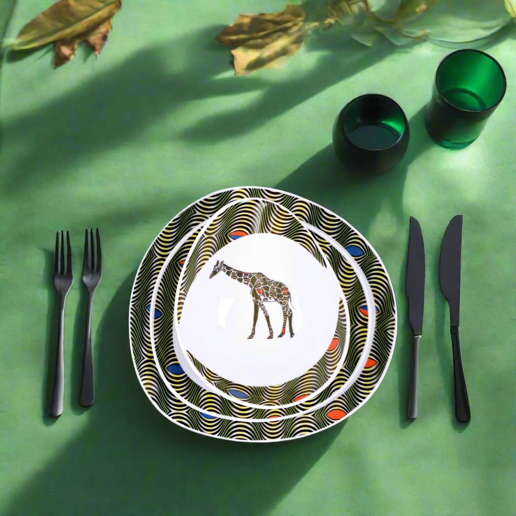 Coffret d'assiettes ovales en porcelaine fine Française fabriquées à la demande avec motif anneau WAX "Oeil de ma rivale" dans coffret de 6 assiettes