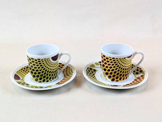 Tasse à Café en porcelaine Française avec soucoupe motif plein wax d'Afrique Gammaphone