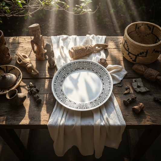 Assiettes petite ou grande en porcelaine fine Française fabriquées à la demande, motif Ethnique "Bogolan"