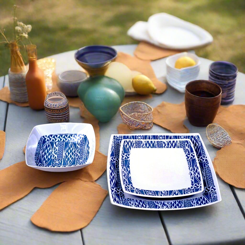 Coffret de 6 pièces carrées avec motif anneau "Ndop", présenté dans un coffret