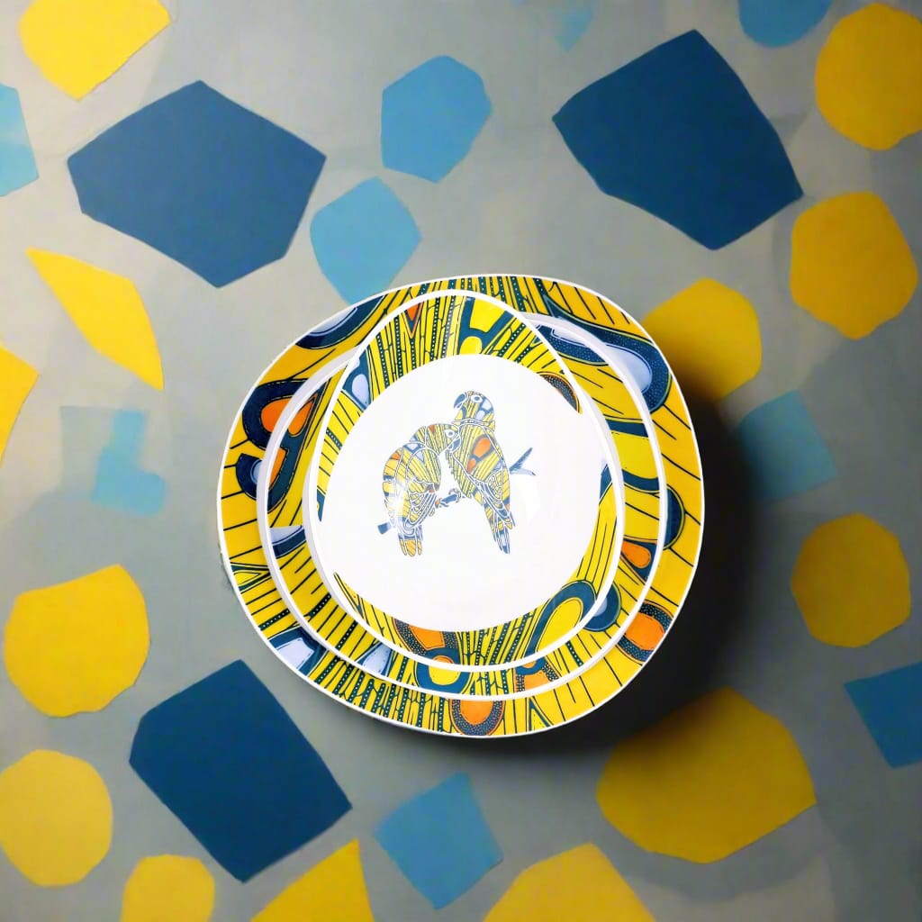 Coffret de 6 Assiettes Ovales en Porcelaine Fine – Motif Wax Africain “Electric Bulb” – Fabrication française personnalisable