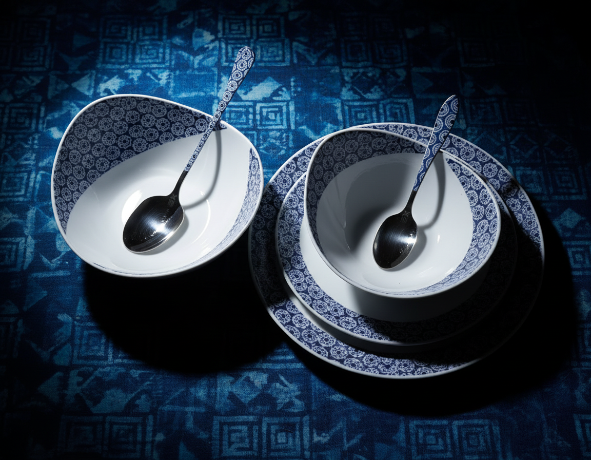 Mug en porcelaine fine Française grenaillé à l'extérieur, motif d'Afrique "petits soleils indigo" bleu à l'intérieur