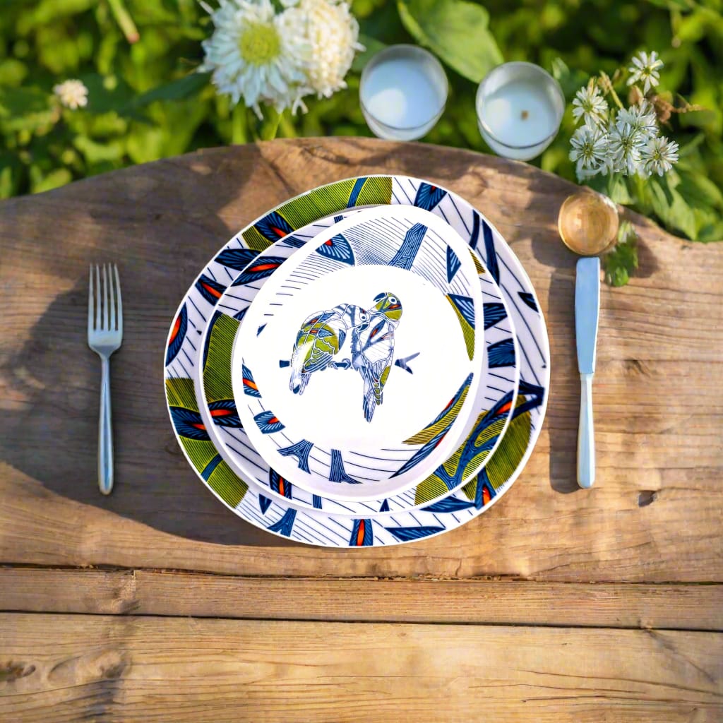 Coffret de 6 Assiettes Ovales en Porcelaine Fine – Motif Wax Africain “Pomme de Discorde” – Fabrication française personnalisable