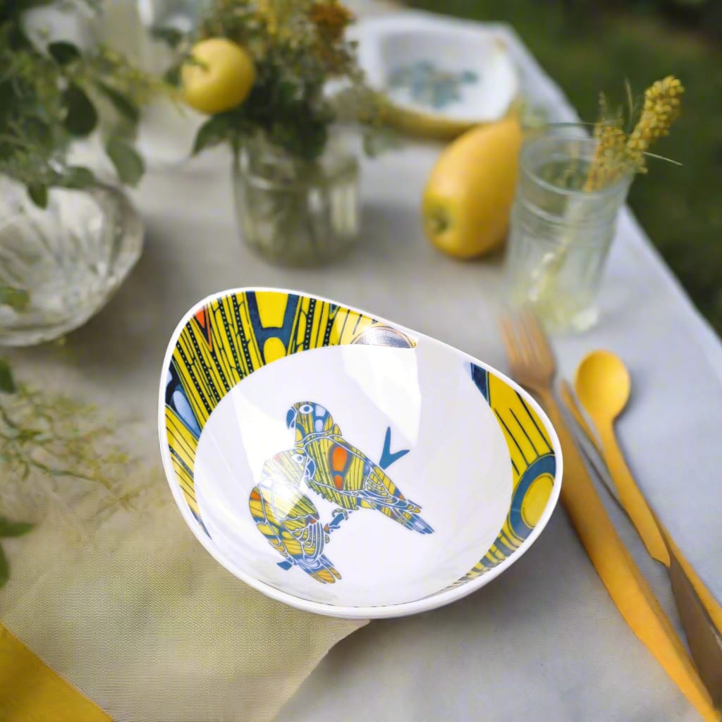 Coffret de 6 Assiettes Ovales en Porcelaine Fine – Motif Wax Africain “Electric Bulb” – Fabrication française personnalisable