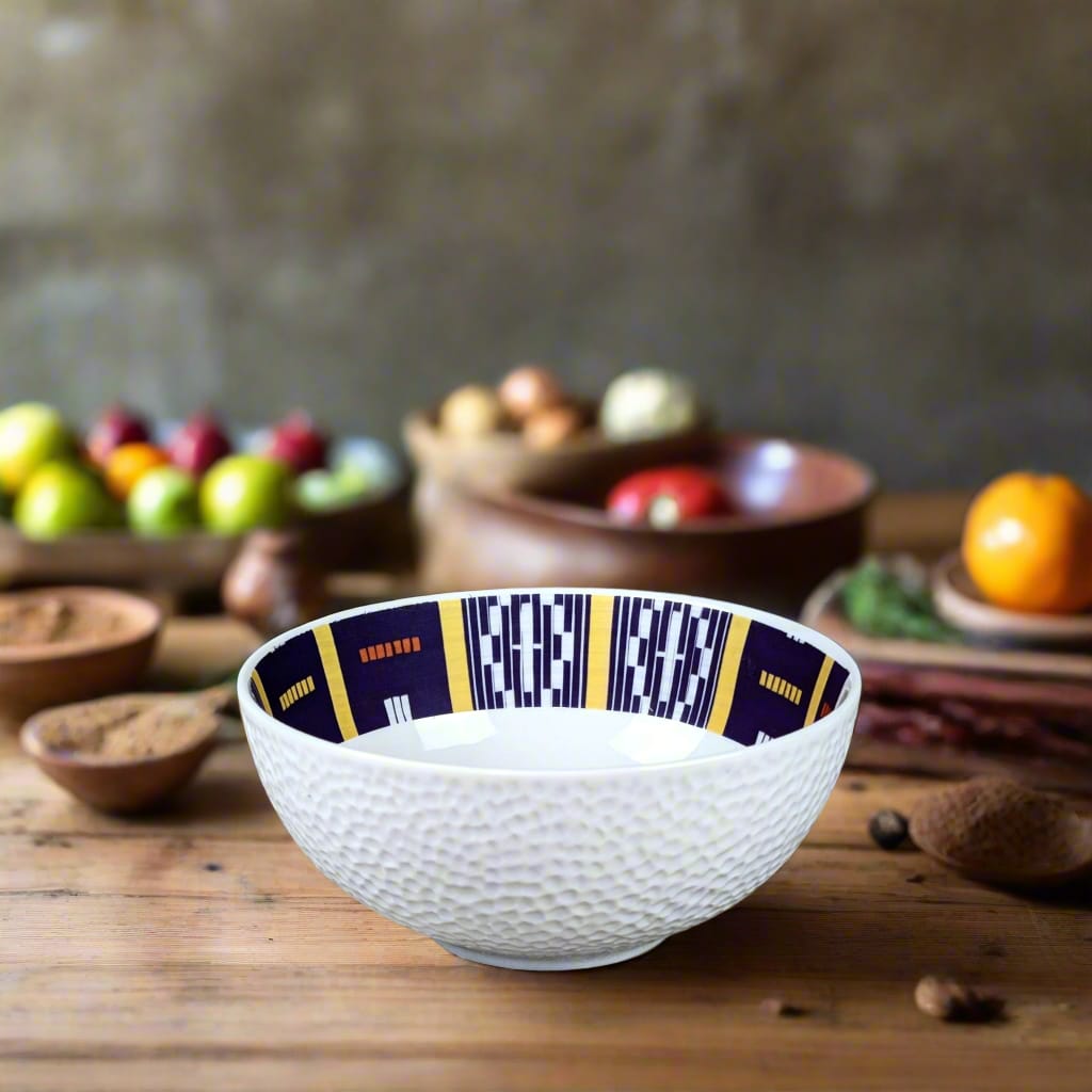 Bol grenaillé à l'extérieur en porcelaine fine Française fabriquées à la demande, motif de Côte d'Ivoire "Baoulé"
