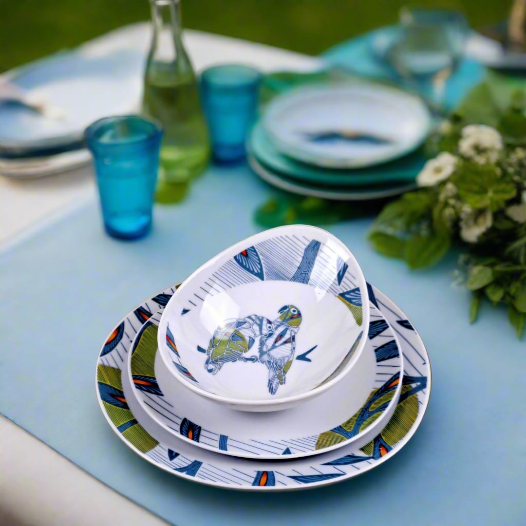 Coffret de 6 Assiettes Ovales en Porcelaine Fine – Motif Wax Africain “Pomme de Discorde” – Fabrication française personnalisable