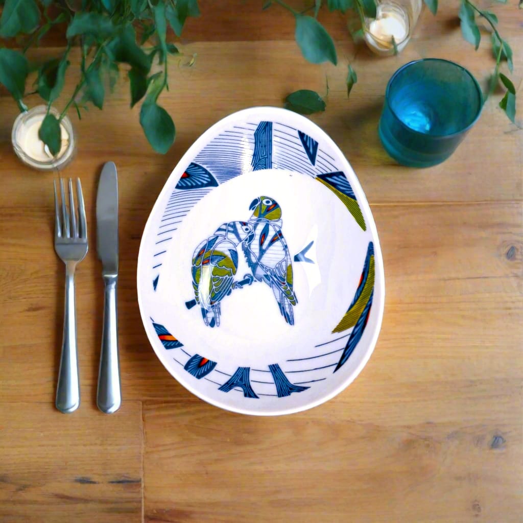 Coffret de 6 Assiettes Ovales en Porcelaine Fine – Motif Wax Africain “Pomme de Discorde” – Fabrication française personnalisable