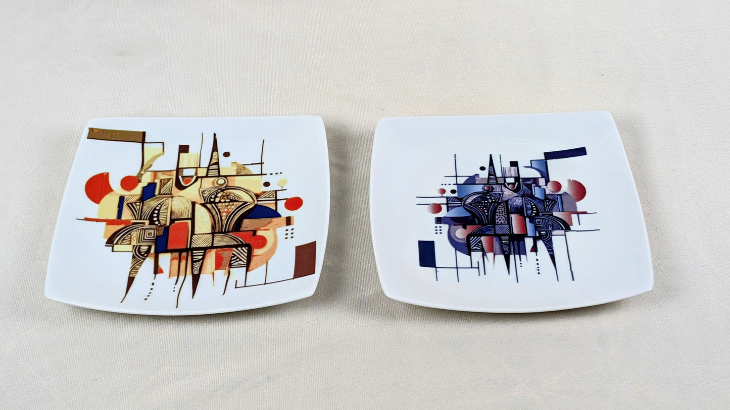 Schachtel mit 6 quadratischen Stücken mit ethnischem Ringmotiv "Artist KHA 1" in Schachtel