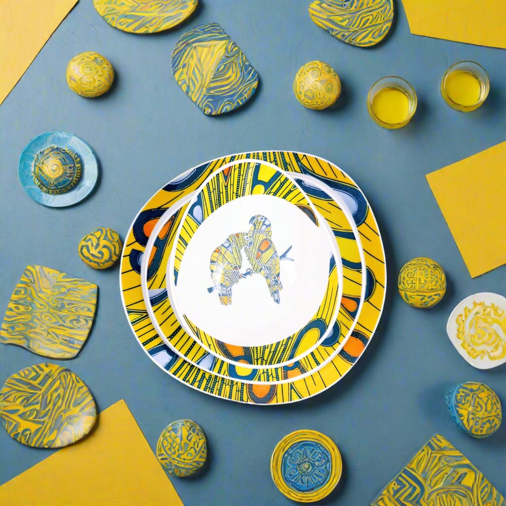 Coffret de 6 Assiettes Ovales en Porcelaine Fine – Motif Wax Africain “Electric Bulb” – Fabrication française personnalisable