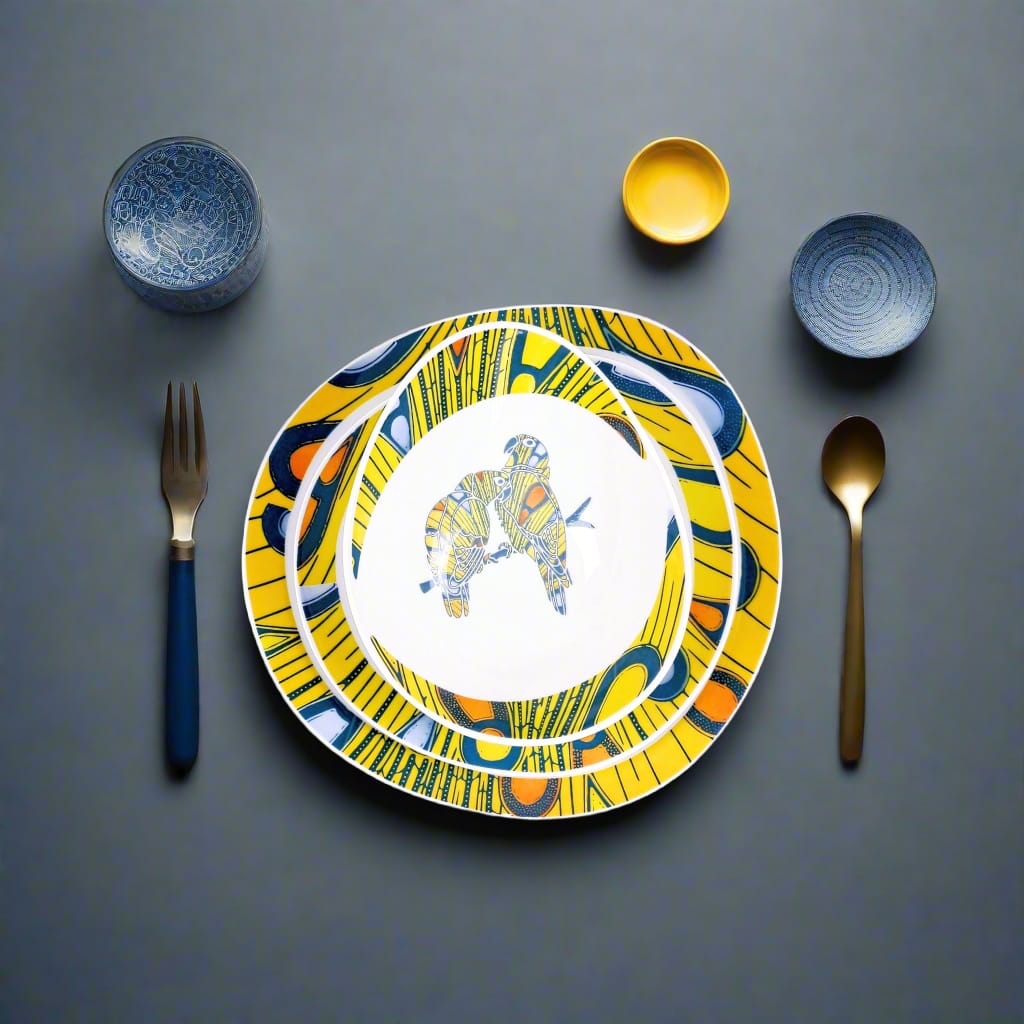 Coffret de 6 Assiettes Ovales en Porcelaine Fine – Motif Wax Africain “Electric Bulb” – Fabrication française personnalisable