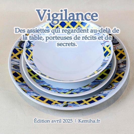 Coffret de 6 assiettes en porcelaine fine : motif « Œil de ma co-épouse »