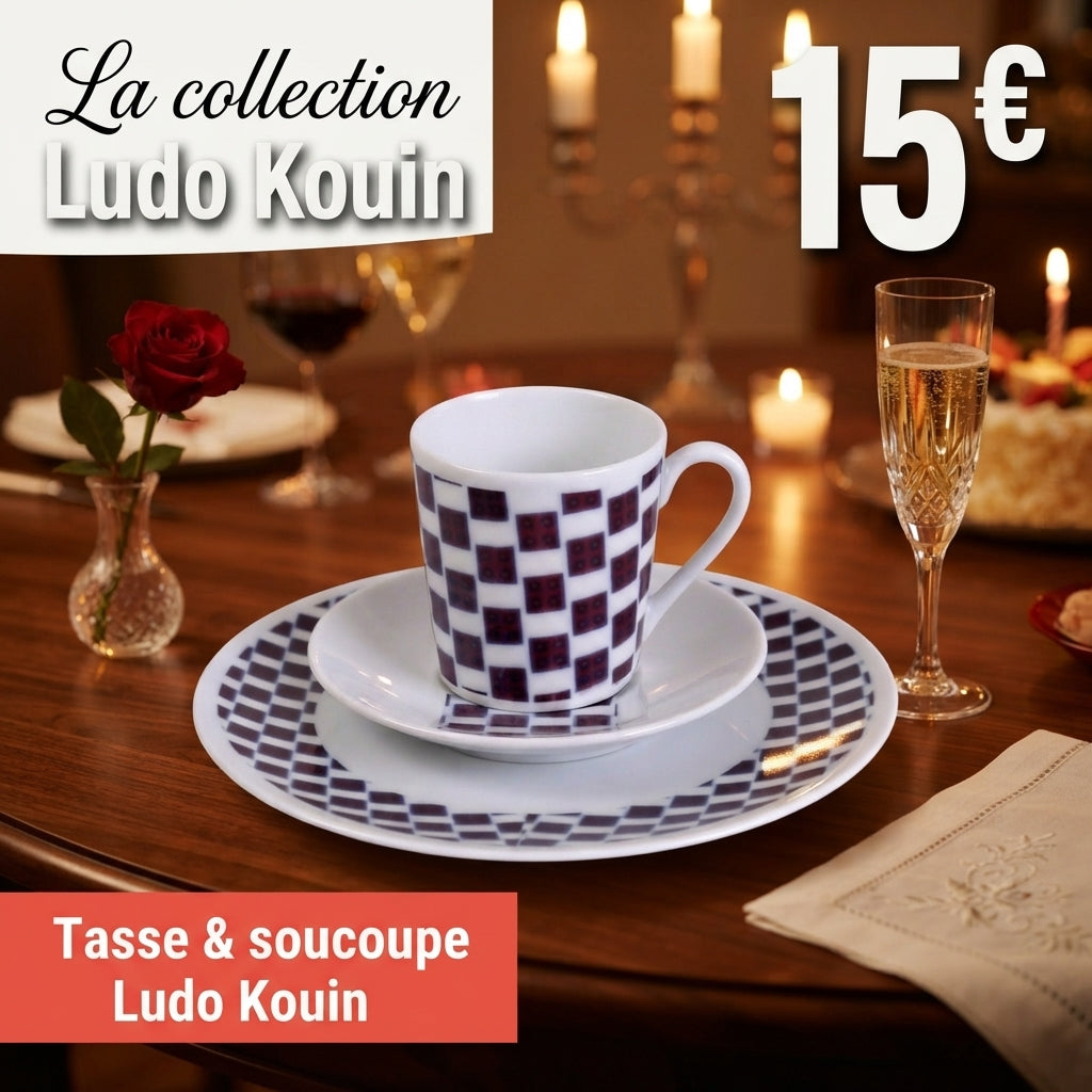 Tasse à Café avec soucoupe en porcelaine fine motif plein WAX "Ludo Kouin"