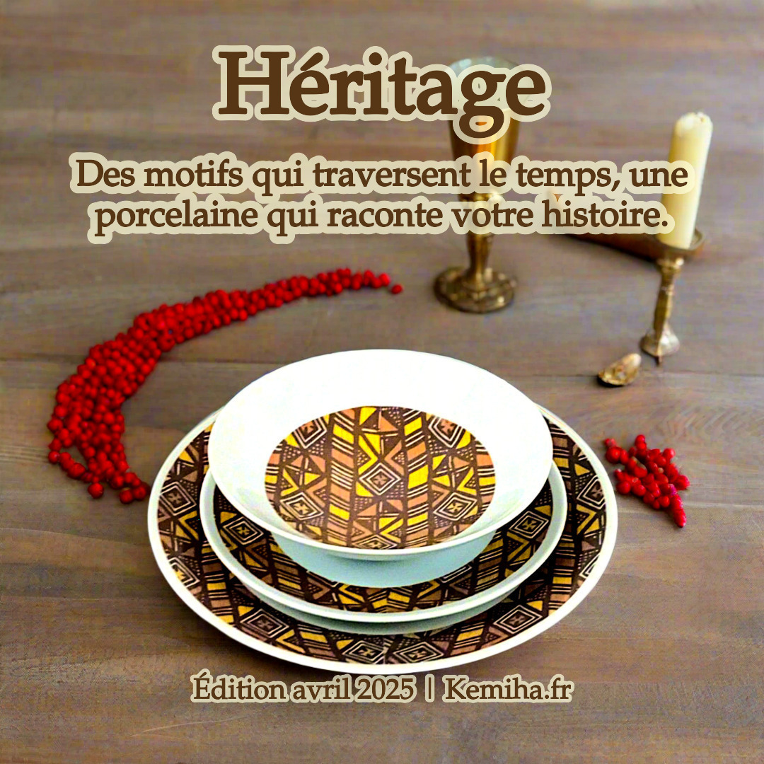 Coffret de 6 assiettes en porcelaine fine – Motif Bogolan, une signature visuelle pour vos espaces