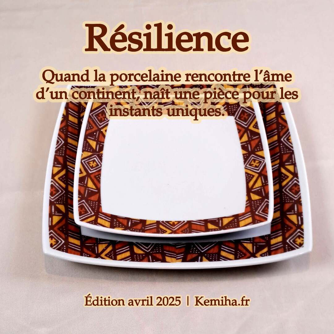 Coffret d'assiettes carrées en porcelaine fine – Motif anneau Ethnique "Bogolan Rhinocéros"