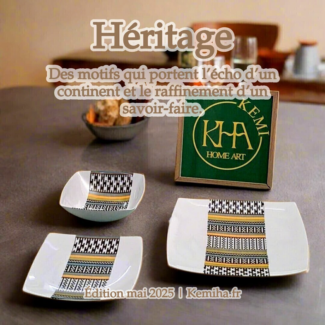 Coffret de 6 assiettes carrées en porcelaine fine – Motif Kounta ou Kanta, héritage du Niger