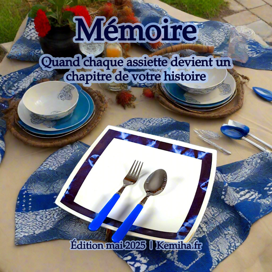 Coffret de 6 assiettes carrées en porcelaine fine – Motif Indigo Bleu Nuit