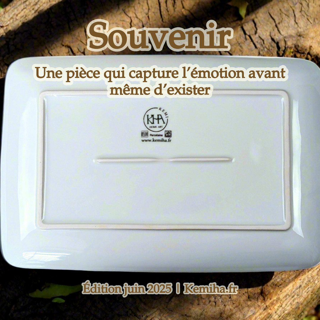 Grand plat en porcelaine fine sur commande, motif anneau wax "Fleurs de Mariage"