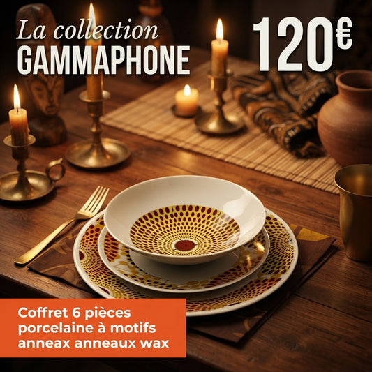Coffret d'assiettes en porcelaine à motifs anneaux larges Gammaphone orange dans coffret