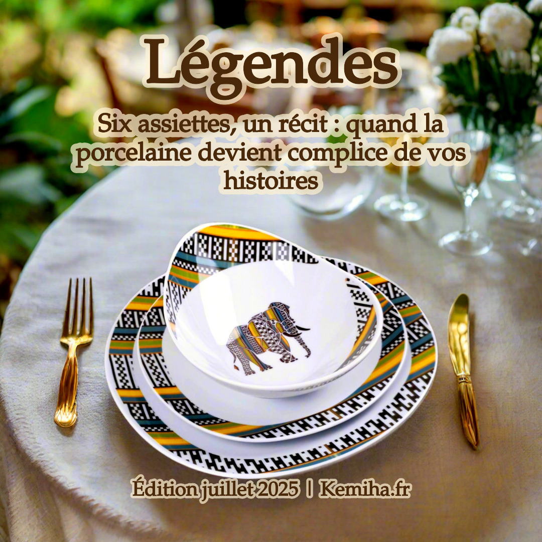 Coffret d'assiettes ovales en porcelaine fine – Motif tribal « Œil de ma Rivale » (6 pièces)