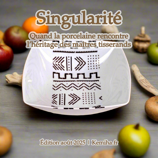 Coffret d'assiettes carrées en porcelaine d'exception – Motif Kente & Kita, édition limitée