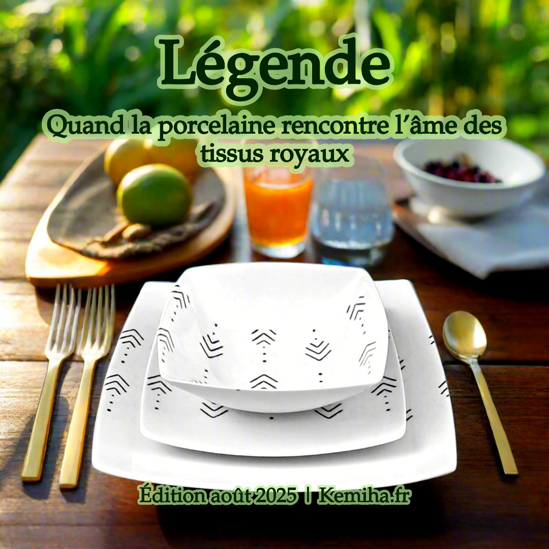 Coffret 6 assiettes carrées en porcelaine artisanale – Motif Kente ou Kita, édition limitée