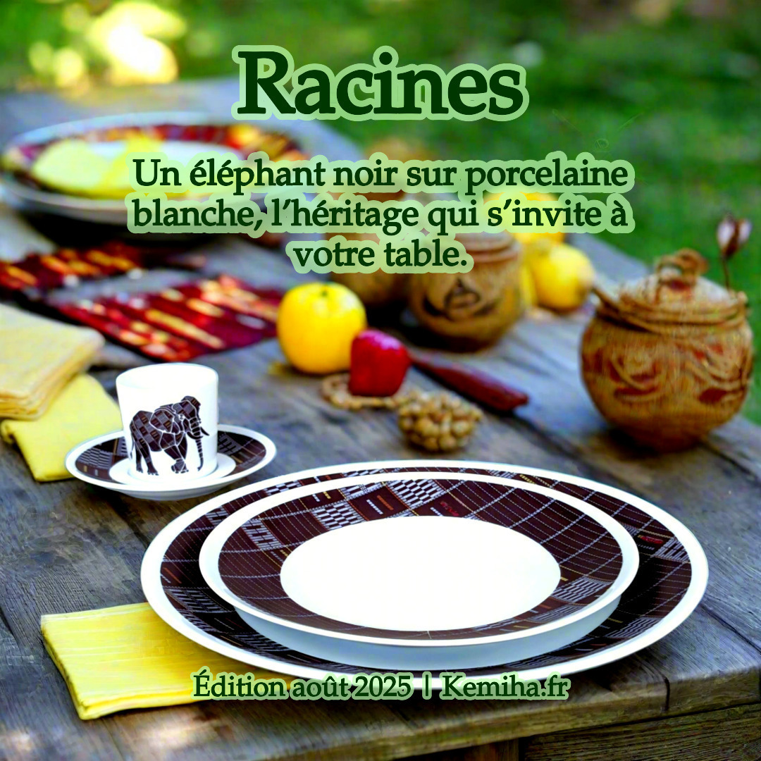 Tasse à café en porcelaine fine avec soucoupe motif éléphant Sénoufo