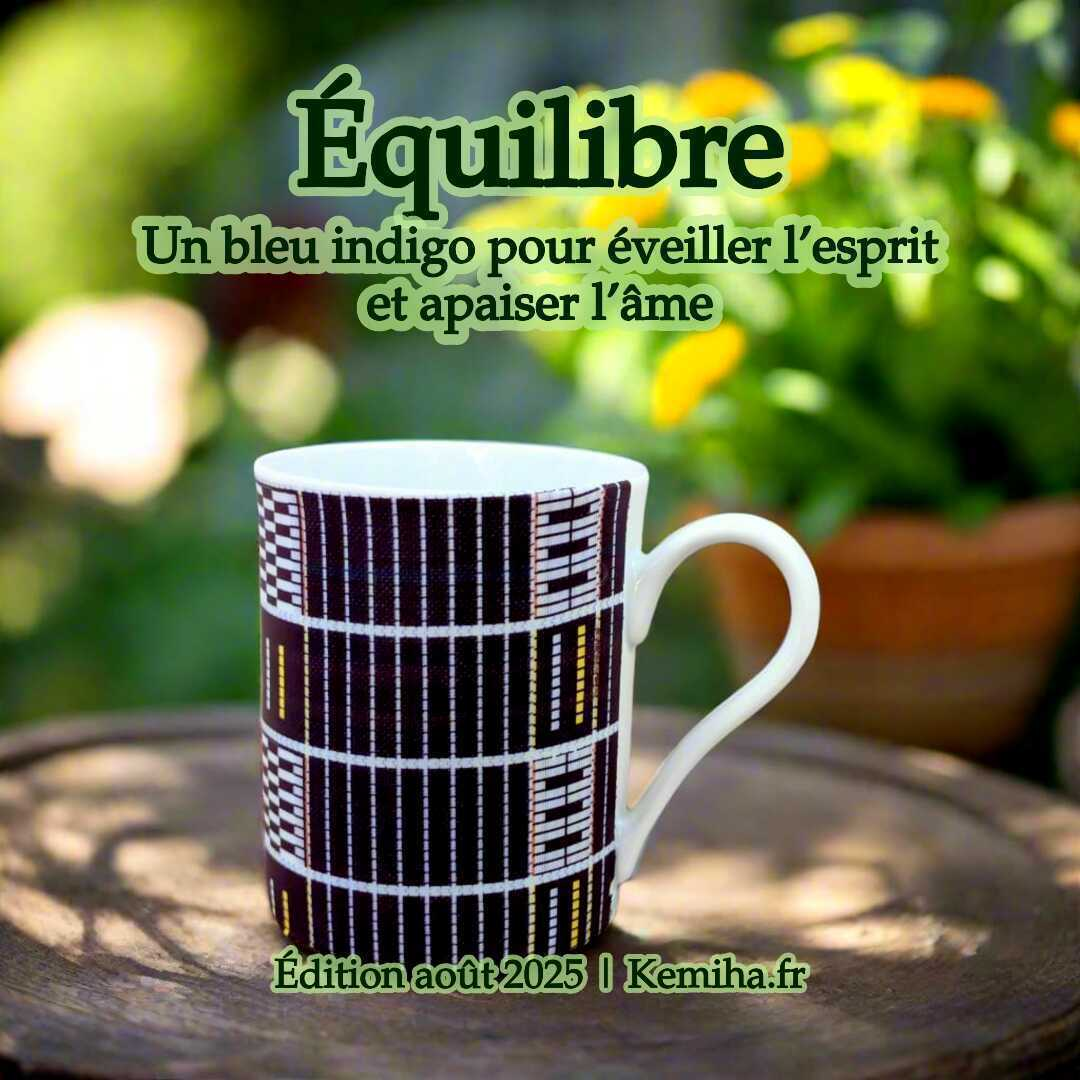 Mug en porcelaine fine à motif Sénoufo bleu indigo – Éveil des sens