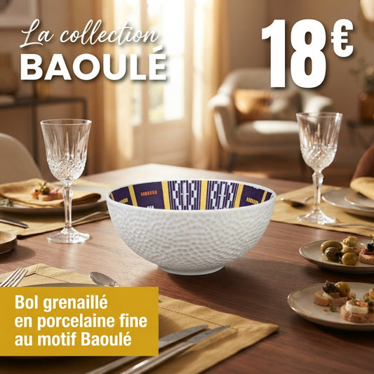 Bol grenaillé à l'extérieur en porcelaine fine Française fabriquées à la demande, motif de Côte d'Ivoire "Baoulé"