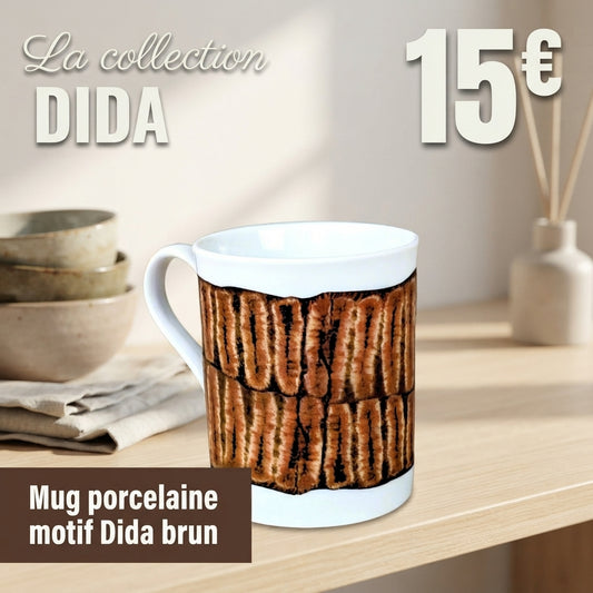 Mug en porcelaine fine à motif Dida, extérieur brun
