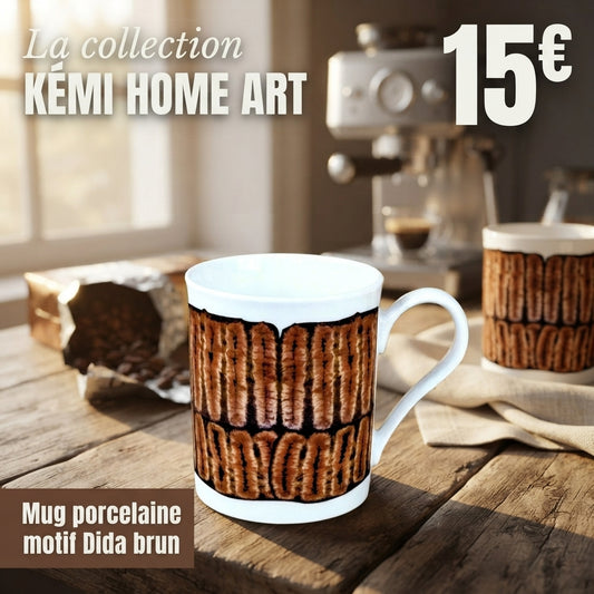 Mug en porcelaine fine à motif Dida brun, fabriqué à la demande