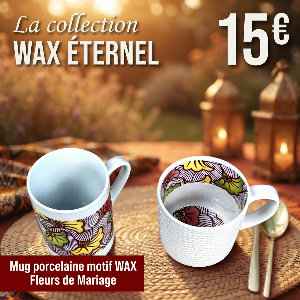 Mug en porcelaine fine motif WAX « Fleurs de Mariage » rouge Bordeaux