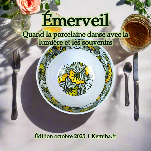 Bol grenaillé en porcelaine fine à la demande – Motif WAX « Fleurs de mariage » vert émeraude