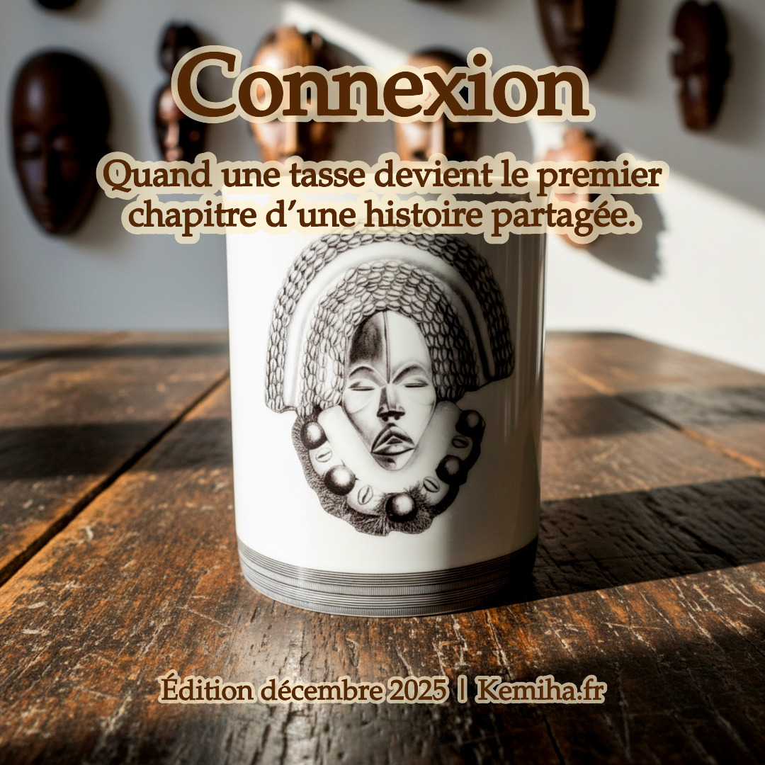 Mug en porcelaine fine à la demande, motifs ivoiriens masques Yacouba et Dan